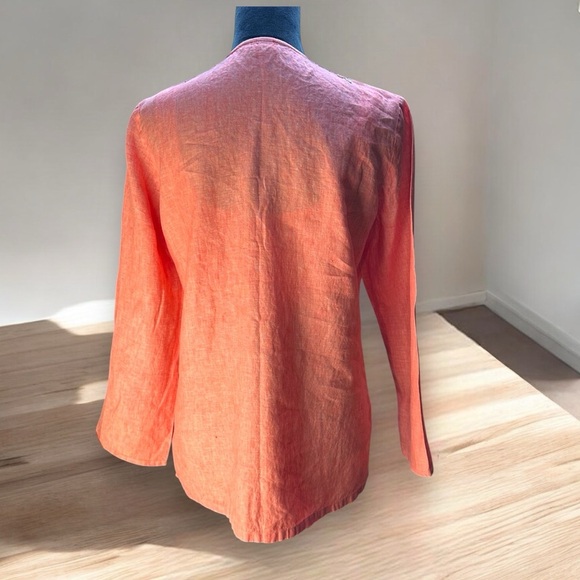 Lands’ End S Coral Linen Tunic Top Boho Embroidered Henley - Picture 4 of 10